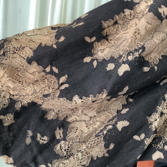 Anthropologie Dolan Lace Puff-Sleeve Top Black Ribbed Size S - Picture 7 of 10